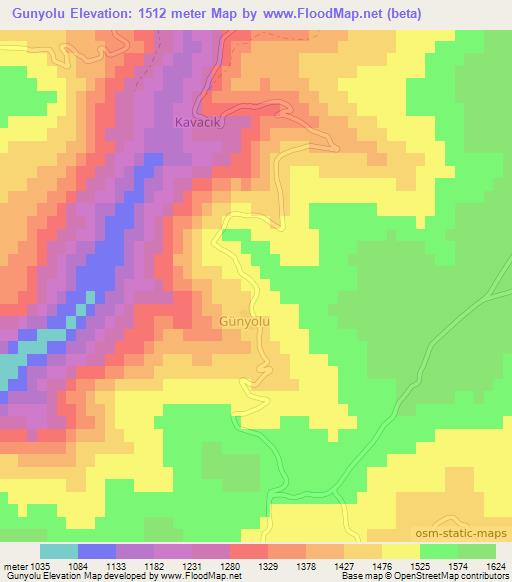 Gunyolu,Turkey Elevation Map