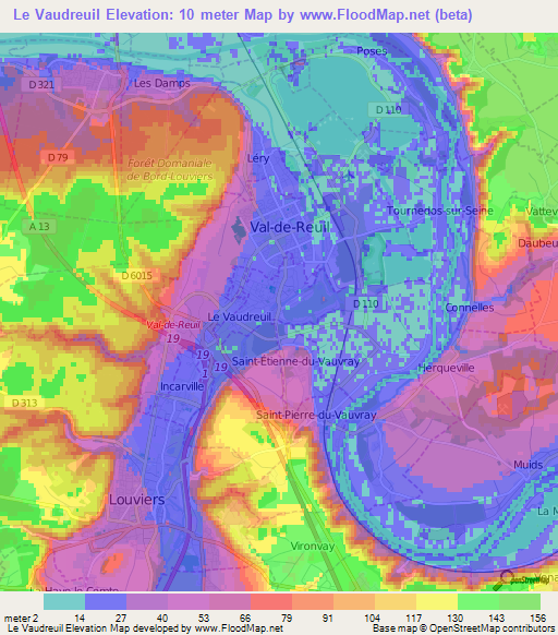 Le Vaudreuil,France Elevation Map