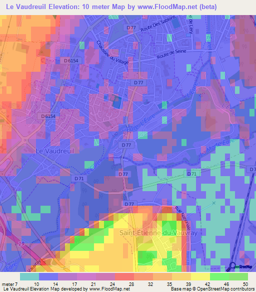 Le Vaudreuil,France Elevation Map