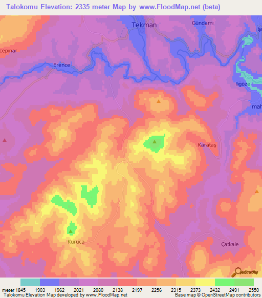 Talokomu,Turkey Elevation Map