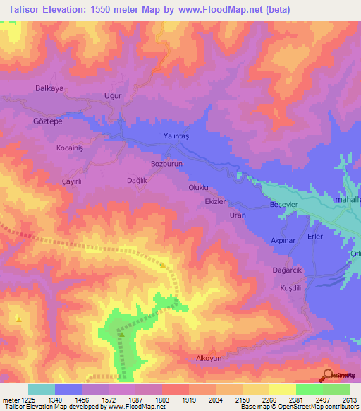 Talisor,Turkey Elevation Map