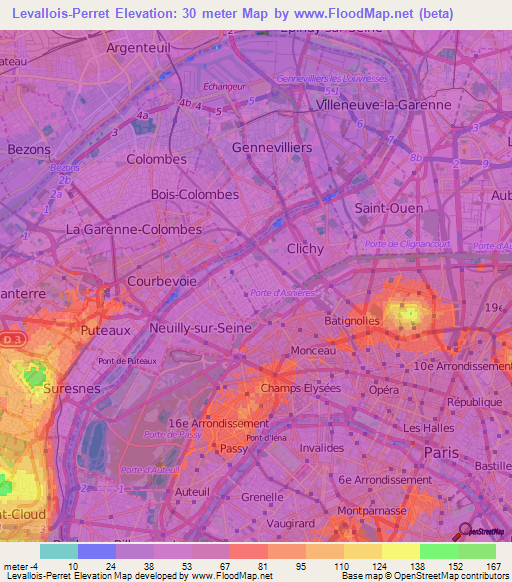 Levallois-Perret,France Elevation Map