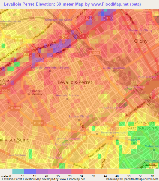 Levallois-Perret,France Elevation Map