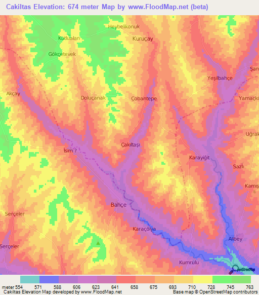 Cakiltas,Turkey Elevation Map