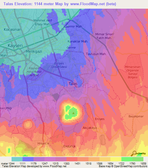 Talas,Turkey Elevation Map