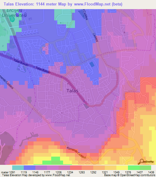 Talas,Turkey Elevation Map