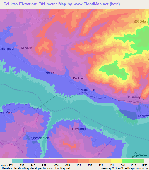 Deliktas,Turkey Elevation Map