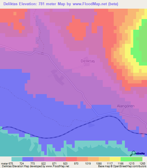 Deliktas,Turkey Elevation Map