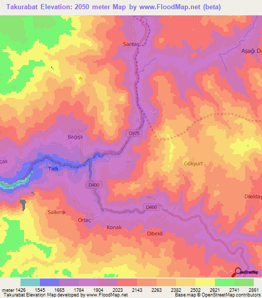 Takurabat,Turkey Elevation Map