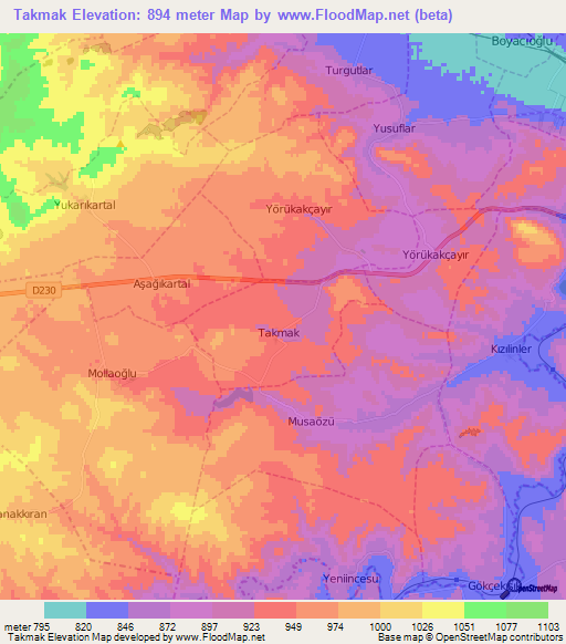 Takmak,Turkey Elevation Map