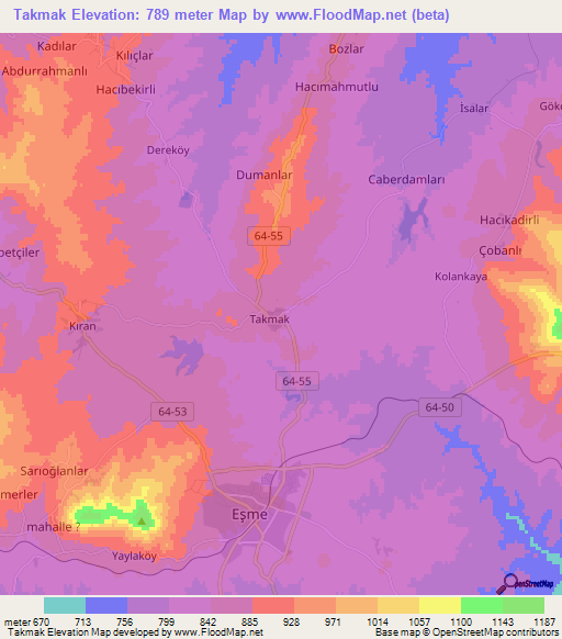 Takmak,Turkey Elevation Map