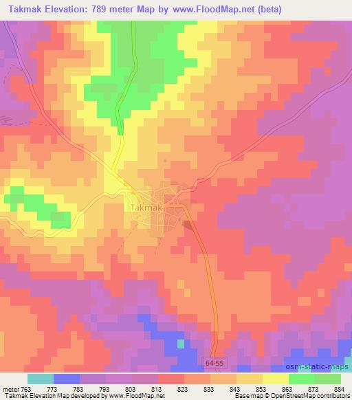 Takmak,Turkey Elevation Map