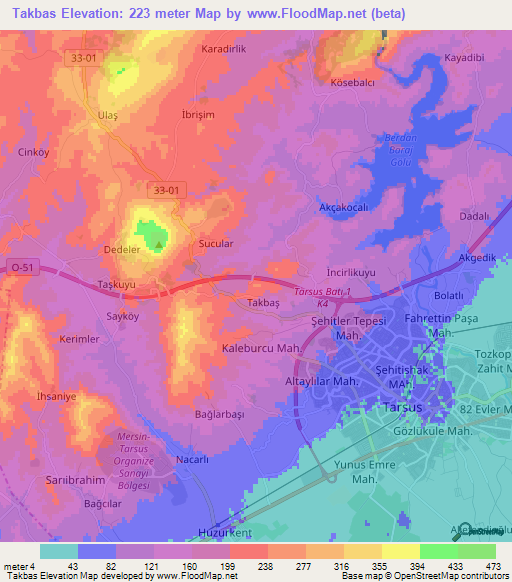 Takbas,Turkey Elevation Map