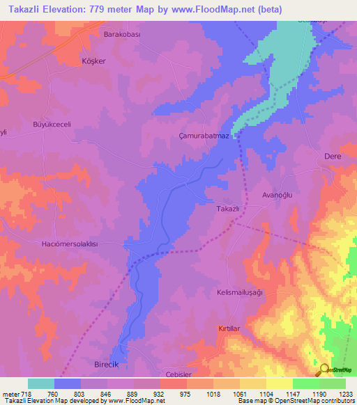 Takazli,Turkey Elevation Map