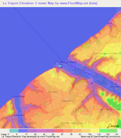 Le Treport,France Elevation Map