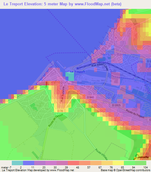 Le Treport,France Elevation Map