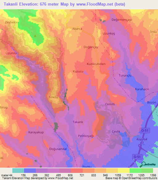 Takanli,Turkey Elevation Map