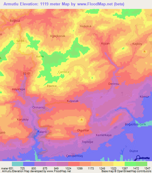 Armutlu,Turkey Elevation Map