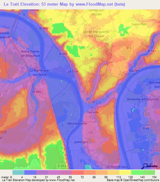 Le Trait,France Elevation Map