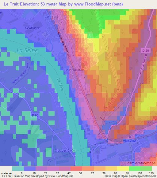 Le Trait,France Elevation Map