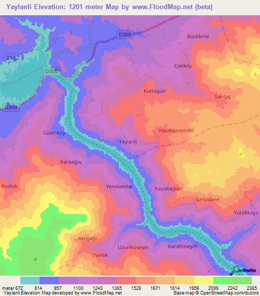 Yaylanli,Turkey Elevation Map