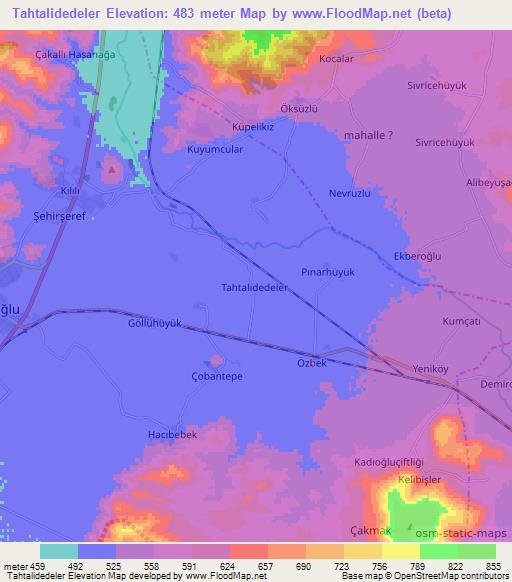 Tahtalidedeler,Turkey Elevation Map