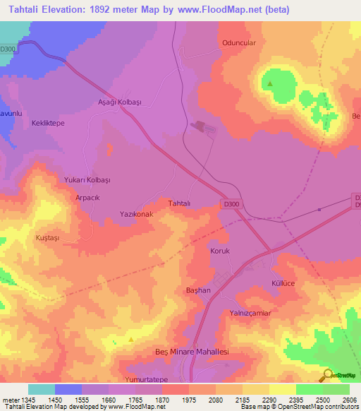 Tahtali,Turkey Elevation Map