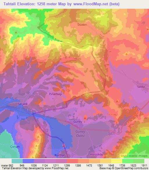 Tahtali,Turkey Elevation Map