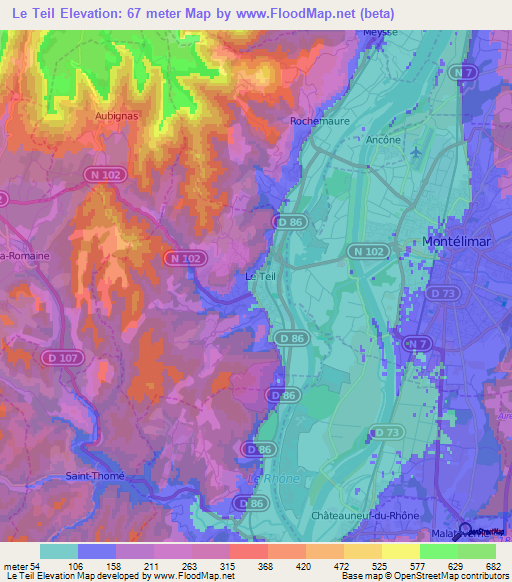 Le Teil,France Elevation Map