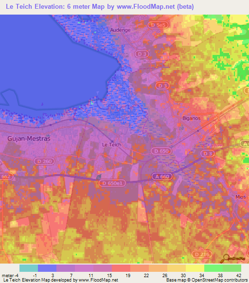 Le Teich,France Elevation Map