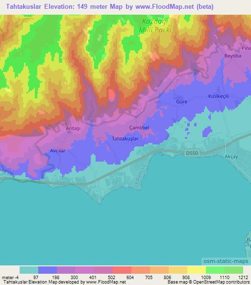 Tahtakuslar,Turkey Elevation Map