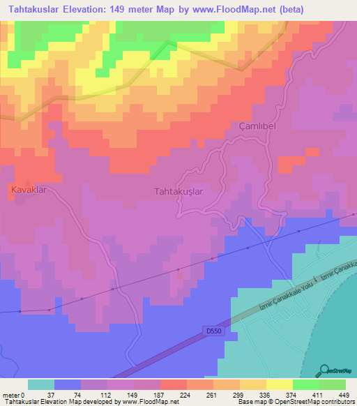 Tahtakuslar,Turkey Elevation Map