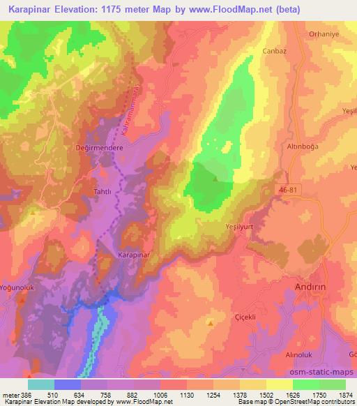 Karapinar,Turkey Elevation Map