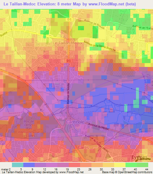 Le Taillan-Medoc,France Elevation Map