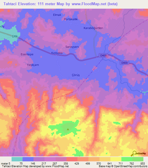 Tahtaci,Turkey Elevation Map