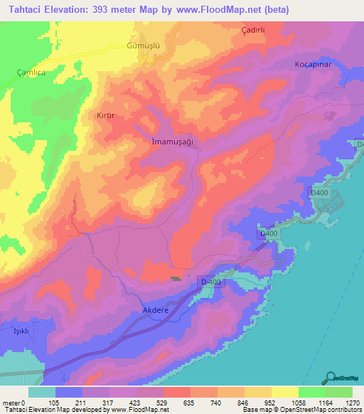 Tahtaci,Turkey Elevation Map