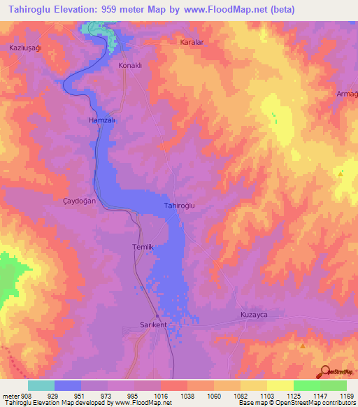 Tahiroglu,Turkey Elevation Map