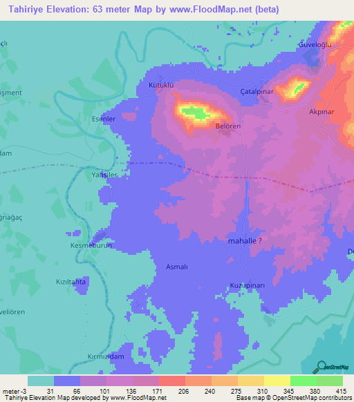 Tahiriye,Turkey Elevation Map