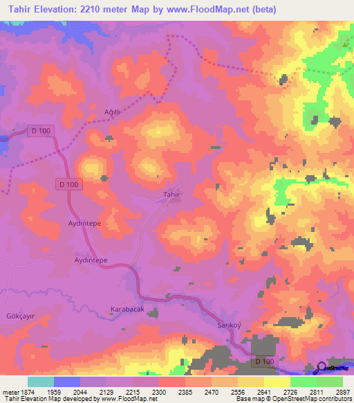 Tahir,Turkey Elevation Map