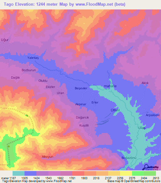 Tago,Turkey Elevation Map