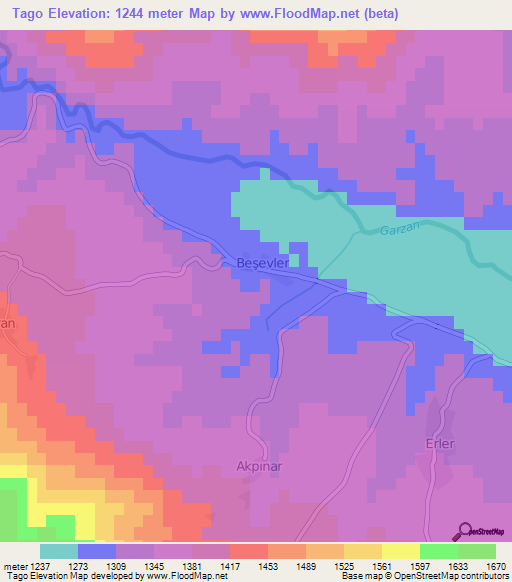 Tago,Turkey Elevation Map