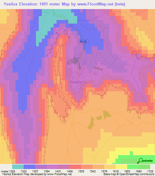 Yesiloz,Turkey Elevation Map