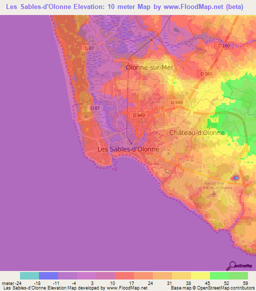 Les Sables-d'Olonne,France Elevation Map