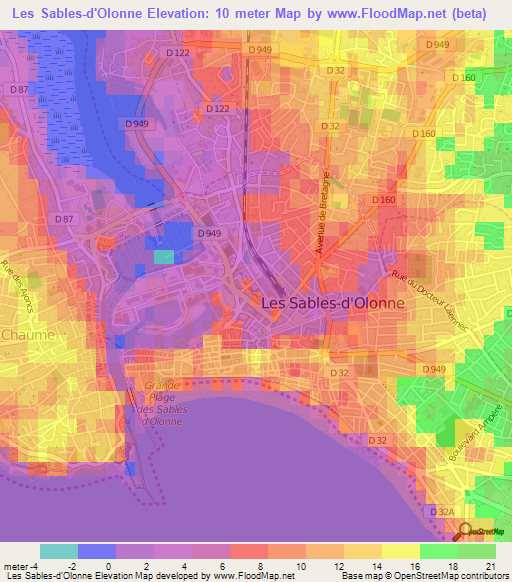 Les Sables-d'Olonne,France Elevation Map