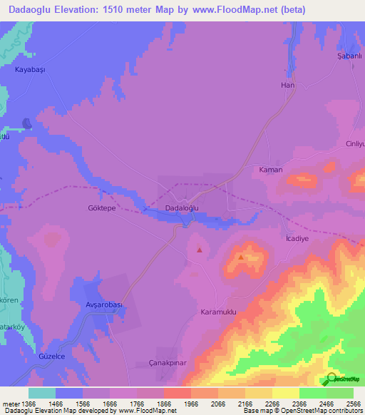 Dadaoglu,Turkey Elevation Map