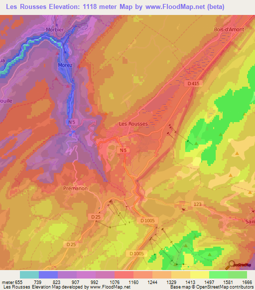 Les Rousses,France Elevation Map