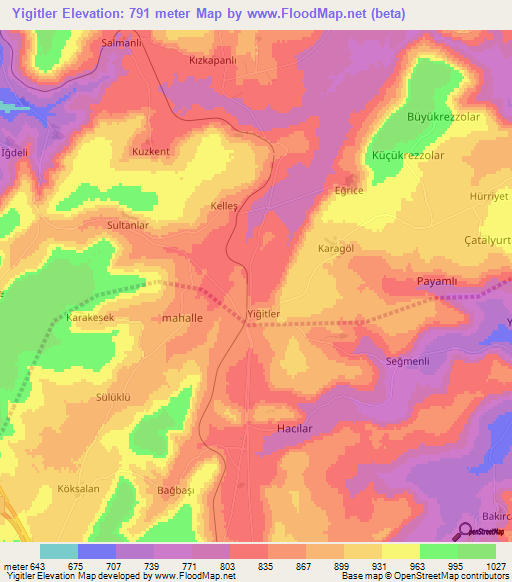 Yigitler,Turkey Elevation Map