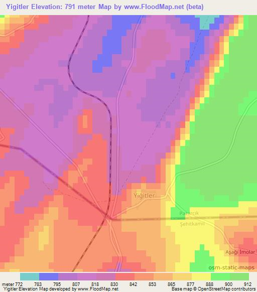 Yigitler,Turkey Elevation Map