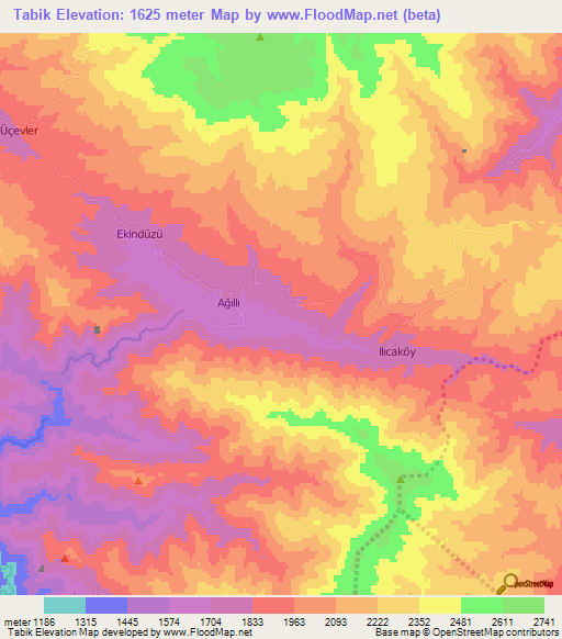 Tabik,Turkey Elevation Map