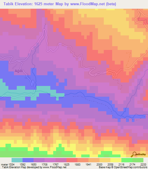 Tabik,Turkey Elevation Map